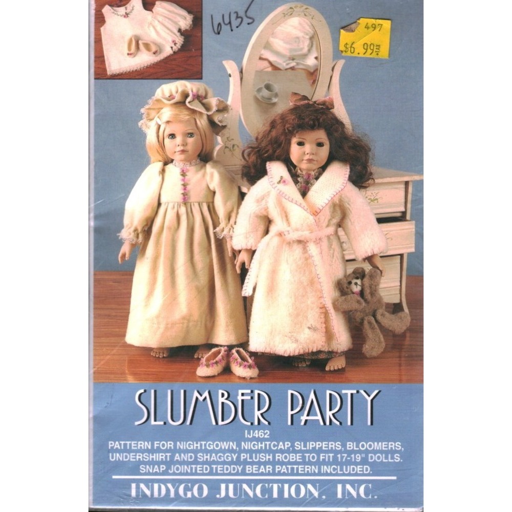 Indygo Junction Slumber Party Doll Clothes Sewing Pattern IJ462 17-19 inch Dolls